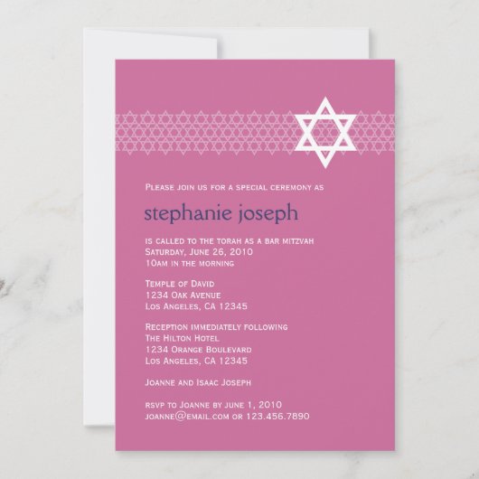 Invitation Bat mitzvah étoile brillante (Devant)