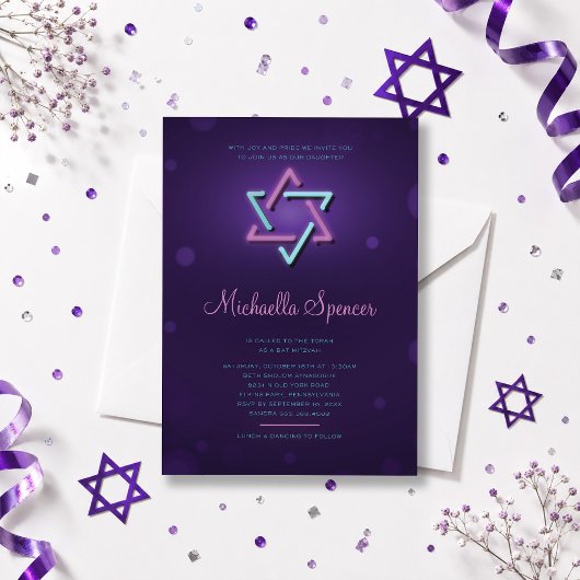 Invitation Bat Mitzvah Étoile de David Brillante
