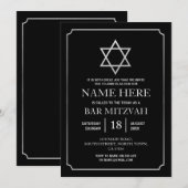 Invitation Bat Mitzvah Étoile Noire Argent Juive (Devant / Derrière)