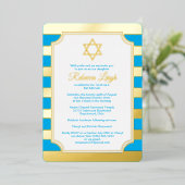 Invitation Bat mitzvah étoile rayé bleu, or (Debout devant)