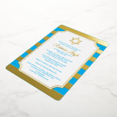 Invitation Bat mitzvah étoile rayé bleu, or (Rotation)