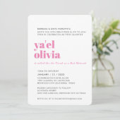 Invitation BAT MITZVAH facile moderne minimaliste rose gris (Debout devant)