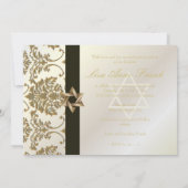 Invitation Bat mitzvah+Faux Gold Damask/black+perle (Dos)