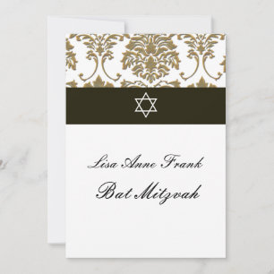 Invitation Bat mitzvah+Faux Gold Damask/noir+blanc