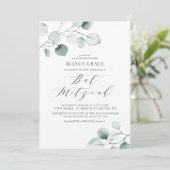 Invitation Bat mitzvah Feuille Boho Dusty Blue Eucalyptus (Debout devant)