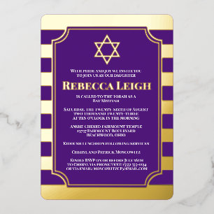 Invitation Bat mitzvah fileté Gold Foil avec étoil