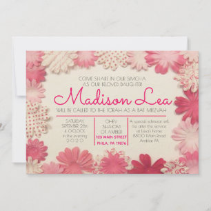 Invitation Bat Mitzvah Fleurs en Papier