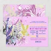 Invitation Bat mitzvah FLORAL ABSTRAIT (Devant / Derrière)