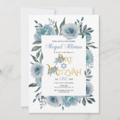 Invitation Bat mitzvah floral bleu-duvet (Devant)
