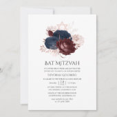 Invitation Bat mitzvah floral bleu marine et marron (Devant)