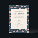 Invitation Bat mitzvah floral bleu rose de la marine moderne<br><div class="desc">Invitation Bat mitzvah Floral de la Marine moderne Bleu rose Boho</div>