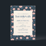 Invitation Bat mitzvah floral bleu rose de la marine moderne<br><div class="desc">Invitation Bat mitzvah Floral de la Marine moderne Bleu rose Boho</div>