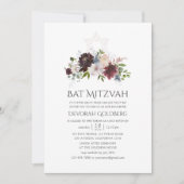 Invitation Bat mitzvah floral Bourgogne et bleu (Devant)