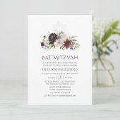 Invitation Bat mitzvah floral Bourgogne et bleu (Debout devant)