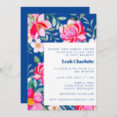 Invitation Bat mitzvah floral chic rose chaud (Devant / Derrière)