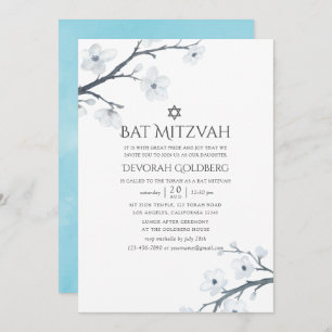 Invitation Bat mitzvah floral de fleurs de cerisiers