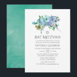 Invitation Bat mitzvah floral de la menthe et du saumon bleu<br><div class="desc">Invitations bat mitzvah à la menthe et au saumon bleu avec plumes de paon conçus pour être customisés rapidement et facilement.</div>
