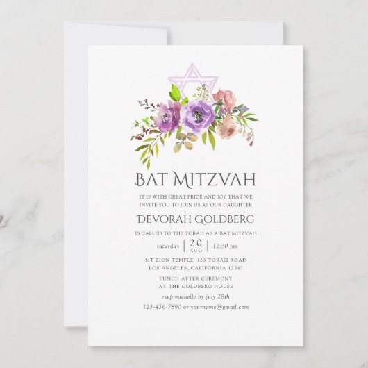 Invitation Bat mitzvah floral de printemps (Devant)