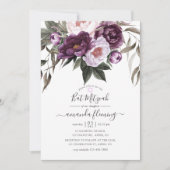 Invitation Bat mitzvah floral de velours profond (Devant)