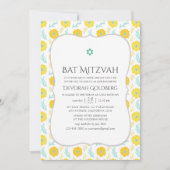 Invitation Bat mitzvah floral jaune et Turquoise (Devant)