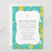 Invitation Bat mitzvah floral jaune et Turquoise (Devant)
