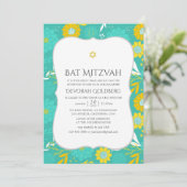 Invitation Bat mitzvah floral jaune et Turquoise (Debout devant)