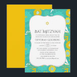 Invitation Bat mitzvah floral jaune et Turquoise<br><div class="desc">Invitation bat mitzvah à thème Jaune et Turquoise avec typographie manuscrite conçue pour être rapidement et facilement customisée aux détails de votre événement.</div>