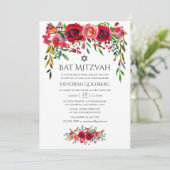 Invitation Bat mitzvah floral Marsala-Bourgogne (Debout devant)