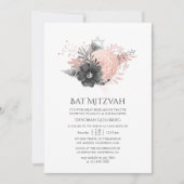 Invitation Bat mitzvah floral Pastel Blush Rose et Charcoal (Devant)