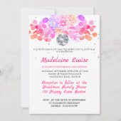 Invitation bat mitzvah Floral Pink Disco Ball (Devant)