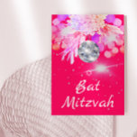 Invitation bat mitzvah Floral Pink Disco Ball<br><div class="desc">Préparez la scène pour une fête à thème Disco. Le rose est la couleur arrière - plan de cette boule Disco florale élégant design Bat mitzvah personnalisé. Des taches de couleur argentée sont également sur le design. Modifiez facilement les informations pour votre propre invitation personnalisée. D'une gamme d'appareils fixes personnalisés...</div>