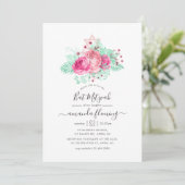 Invitation Bat mitzvah floral rose et menthe (Debout devant)