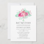 Invitation Bat mitzvah floral rose et menthe (Devant)