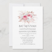 Invitation Bat mitzvah floral rose et Rose or (Devant)