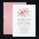 Invitation Bat mitzvah floral rose et Rose or<br><div class="desc">Invitation bat mitzvah tendance rose et blanc roses avec accents d'or rose conçu pour être rapidement et facilement customisé aux détails de votre événement.</div>