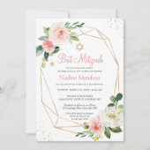 Invitation Bat Mitzvah | Floral Rose Géométrique Blush (Devant)