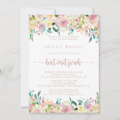 Invitation Bat mitzvah Floral rose Gold Spring (Devant)