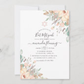 Invitation Bat mitzvah floral rose pâle (Devant)