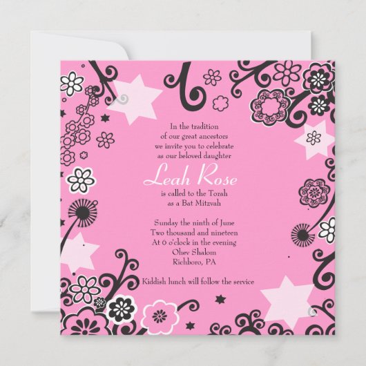 Invitation Bat mitzvah Floral Star Rose (Devant)