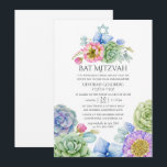 Invitation Bat mitzvah floral succulent tendance<br><div class="desc">Invitation bat mitzvah d'aquarelle vive avec fleurs roses et violettes,  succulents et feuilles eucalyptus.</div>