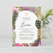 Invitation Bat Mitzvah Floral Tropical (Debout devant)