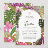 Invitation Bat Mitzvah Floral Tropical (Devant / Derrière)