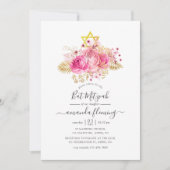 Invitation Bat mitzvah floral tropical rose et or (Devant)