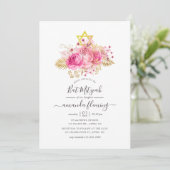 Invitation Bat mitzvah floral tropical rose et or (Debout devant)