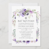 Invitation Bat mitzvah floral ultra violet (Devant)