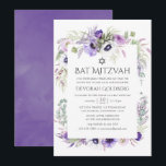 Invitation Bat mitzvah floral ultra violet<br><div class="desc">Invitations florales de bat mitzvah dans les tons pastel avec fleurs d'anémones,  eucalyptus,  ranunculus et succulents.</div>