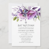 Invitation Bat mitzvah floral violet (Devant)