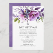 Invitation Bat mitzvah floral violet (Devant / Derrière)