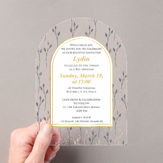 Invitation Bat mitzvah florale élégante (In situ (ordinateur de poche))