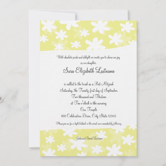 Invitation Bat mitzvah Flower Fresh Yellow (Devant)